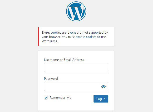 Error: cookies are blocked or not supported by your browser. You must enable cookies to use WordPress.